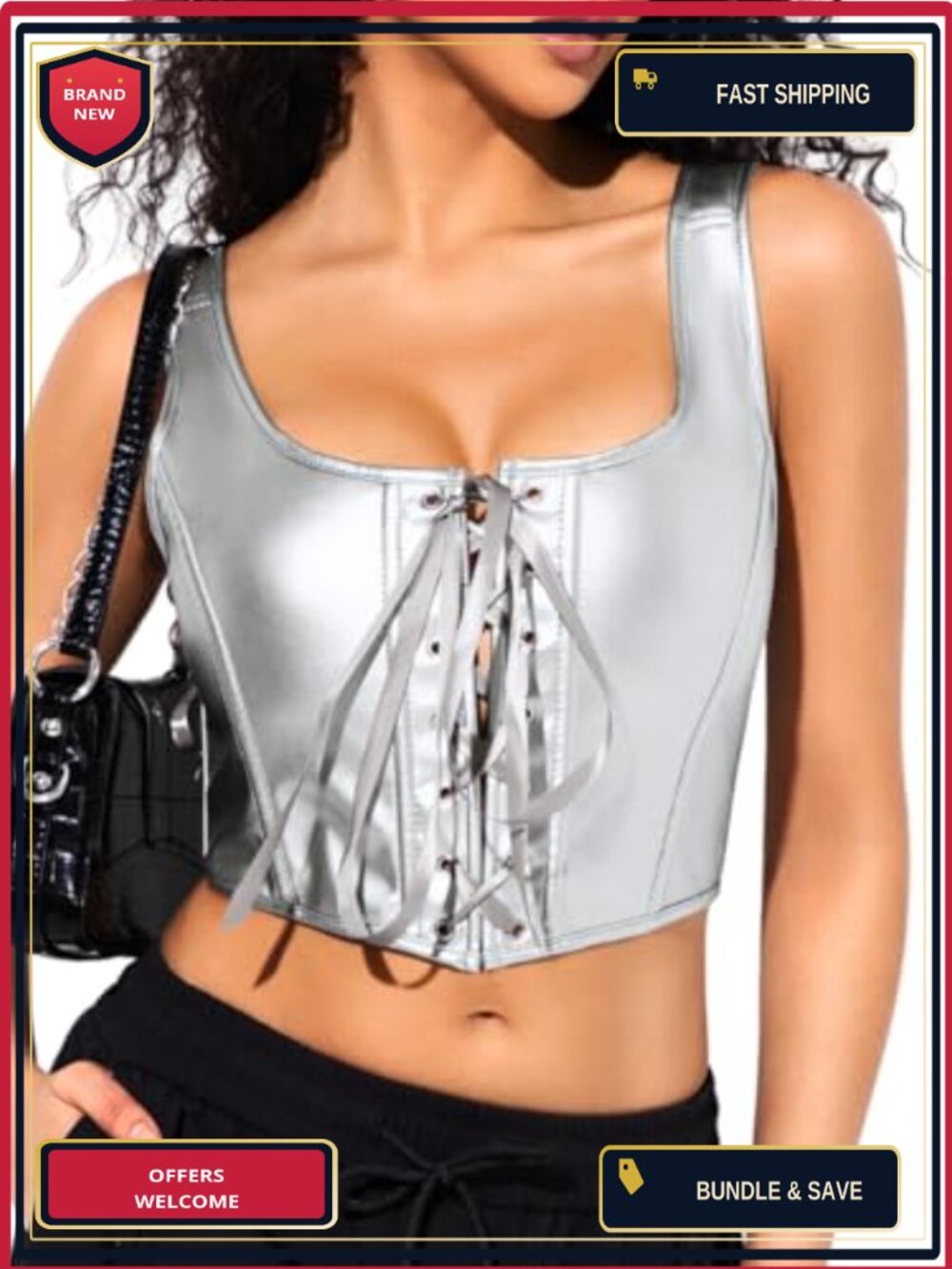 Renaissance Corsets Leather Lace Up Overbust Sexy Tops